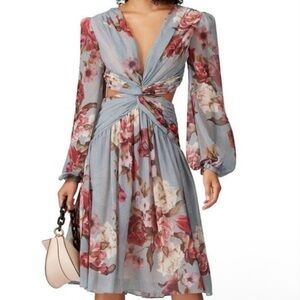 NWT PatBO Pink and Red Long Sleeve cut out dress